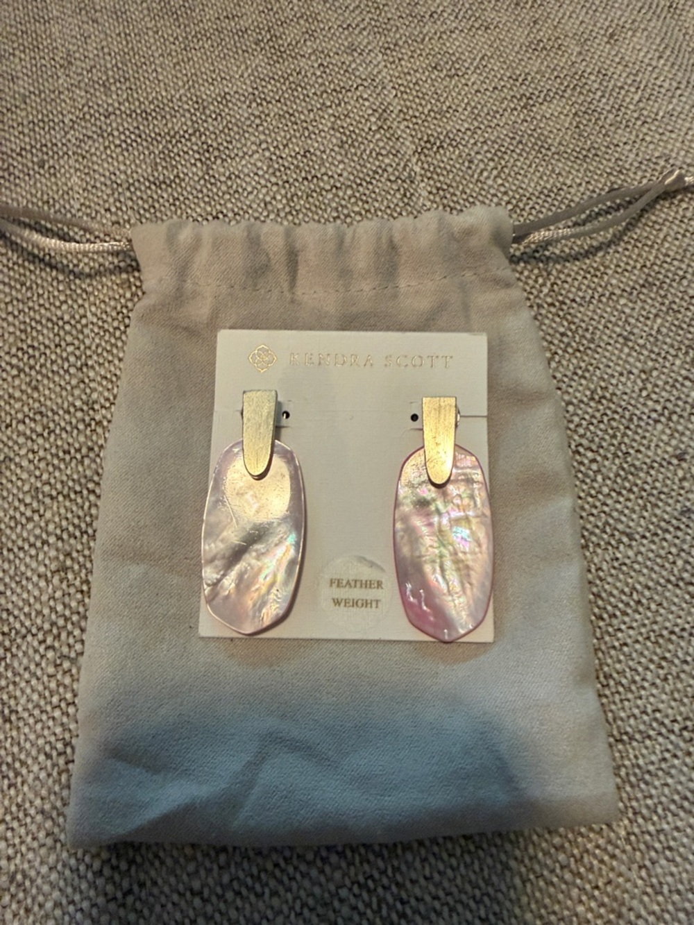 Kendra Scott  Pink Mother of Pearl Shell Drop Earrings with Gold Accents